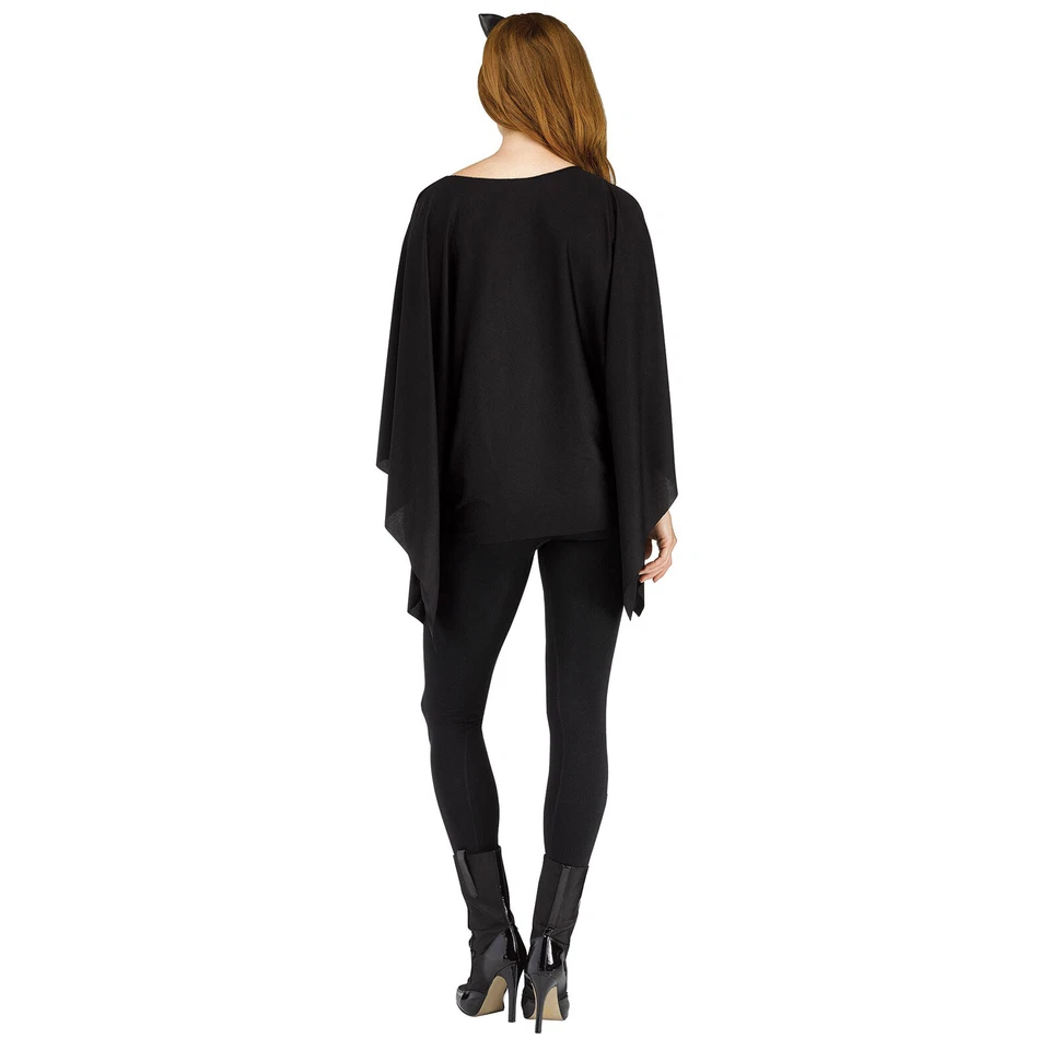 Adulto Mujer Salem Gato Negro Halloween Fácil Maestro Disfraz Poncho Top Camisa Foto 2 de 3