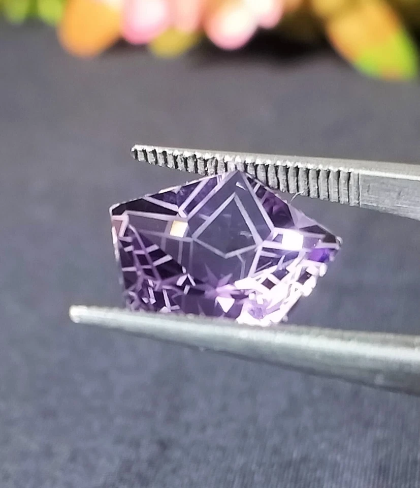 Anillo de corte de flor estrella fantasía natural con forma de pentágono amatista rosa 10X10X7,20 mm y Foto 3 de 4