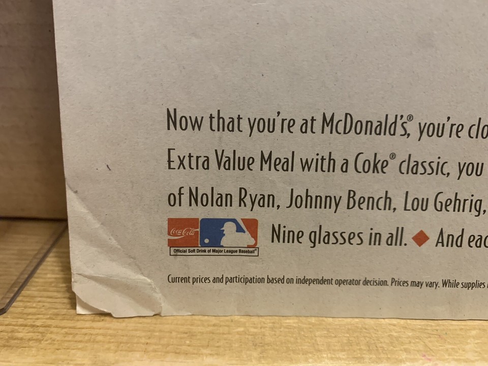 Vintage McDonalds Tray Liner Placemat MLB Glasses Ryan, Clemente, Mays, Ruth eBay