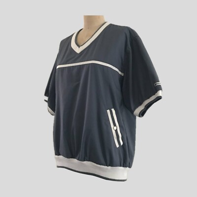 Pierre Cardin Vintage 1980s Gray White Short Sleeve V Neck Casual Top Women's M