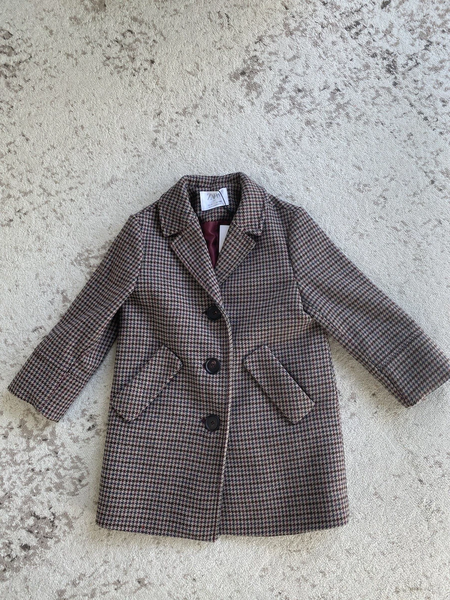 Nouveau manteau tweed plaid Zara Kids marron marron marron l vrier rouge 7 ans