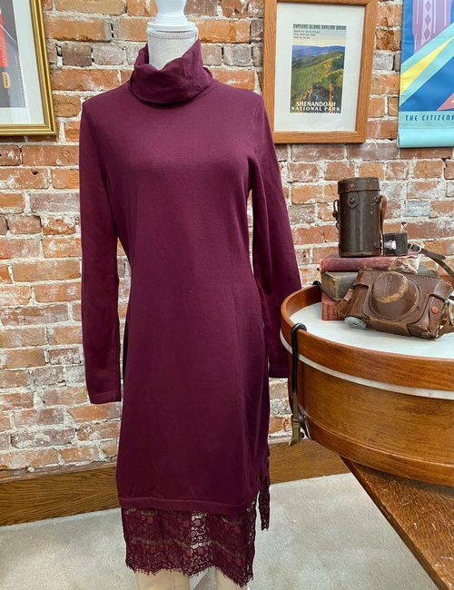 burgundy turtleneck sweater dress THE QUINN EVERYDAY SCOOP NECK SWEATER DRESS IN BURGUNDY (FINAL SALE) Petite 39" / M