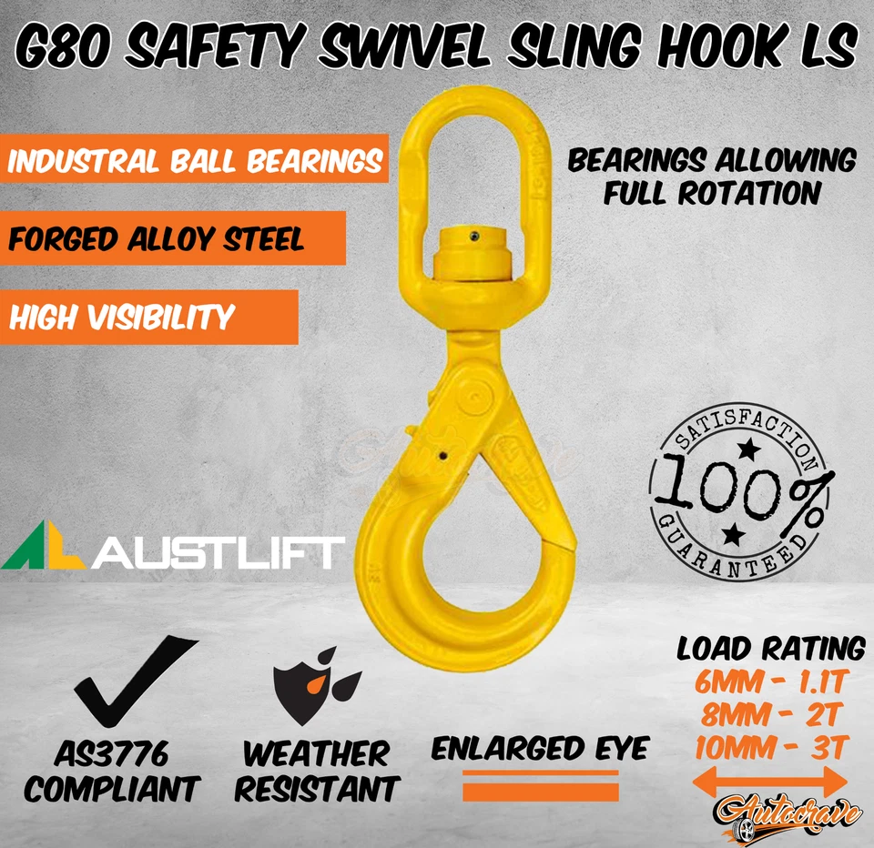 G80 Swivel Hook Safety Hook Catch Sling Eye Lifting Chain Connector 6mm 8mm 10mm