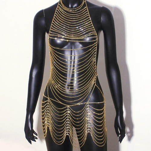 Glänzender Strass Body Dessous Netz Netz Schmuck Kristall Turnanzug BodyChain - Bild 2 von 13