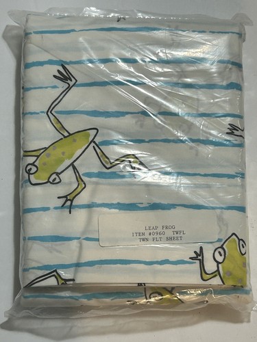 Garnet Hill Cotton Percale Bedding Leap Frog Twin Flat Sheet - Picture 3 of 4