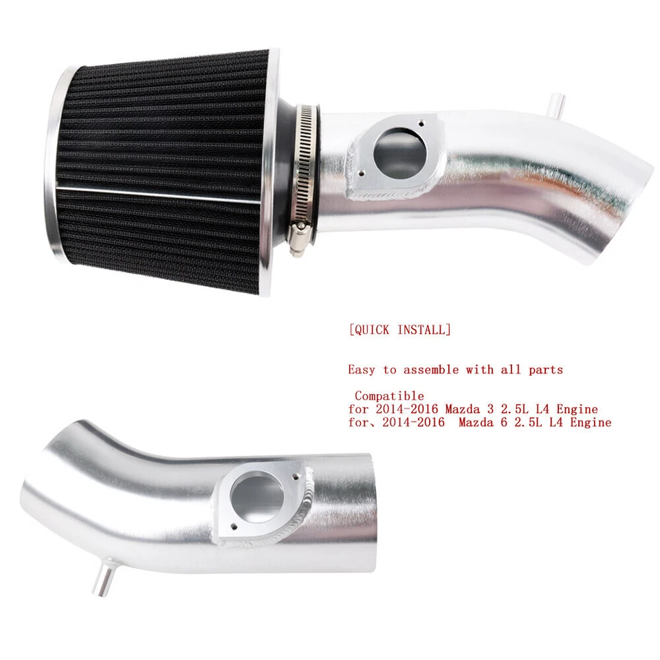 Short Ram Air Intake Kit & Black Filter for 2014-2016 Mazda 3 / Mazda 6 2.5L L4 - image 4 of 4