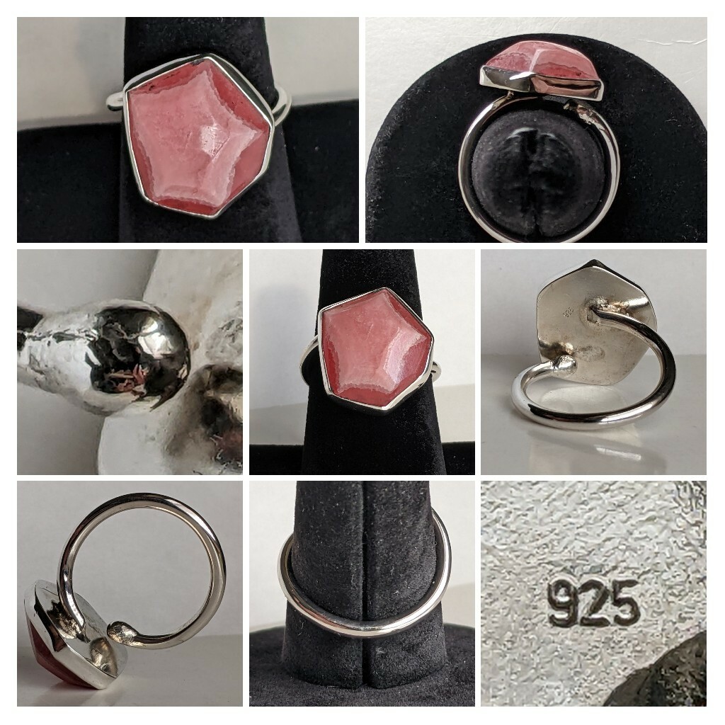 Sterling Silver Pink Geode Slice Ring Natural Sto… - image 11