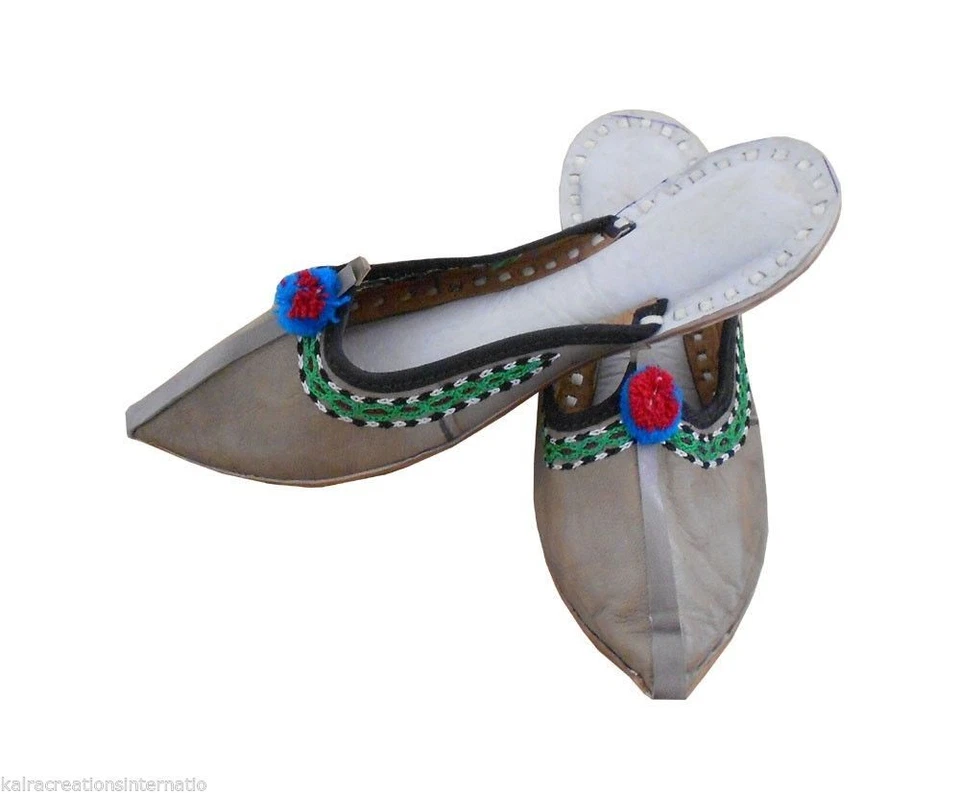 Women Traditional Clogs Leather Handmade Indian Slippers Slip On Jutties US 6 - Image 3 of 4