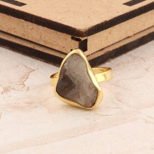 Stunning Real Crazy Lace Agate Handmade Yellow Gold Plated Adjustable Ring