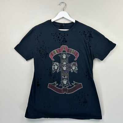 Guns N Roses Cut T-Shirt Damen Medium schwarz Destroyed Grafikdruck Rundhals
