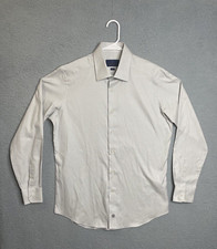 David Donahue Slim Fit Dress Shirt Mens 16.5 34/35 Beige Micro Check