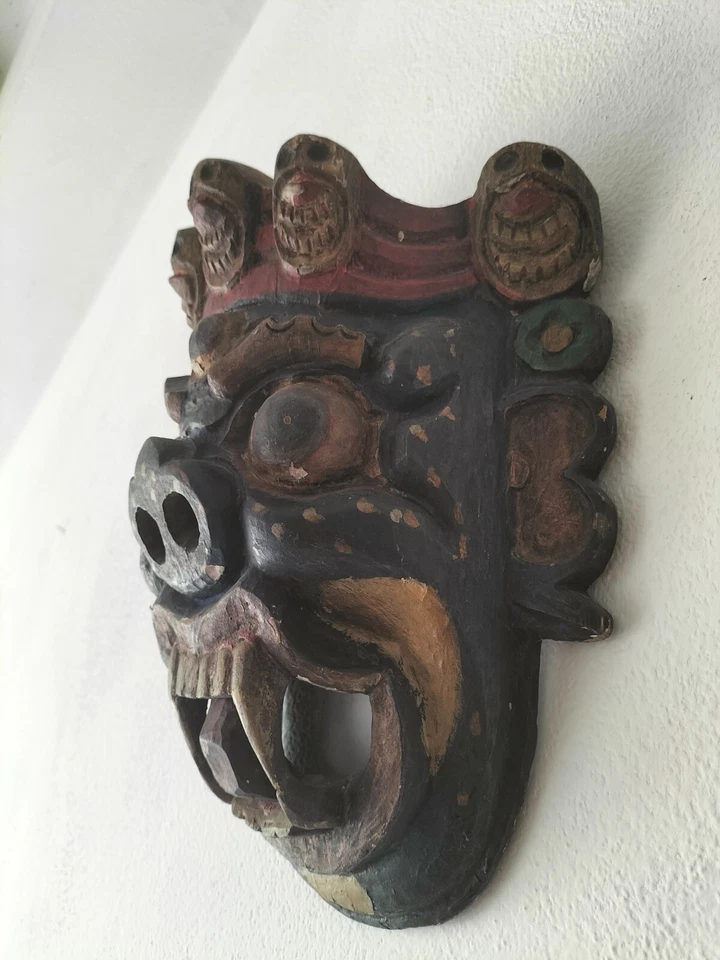 Maschera legno intagliato Mahakala Dharmapala Tibet originale artigianale - Bild 3 von 4