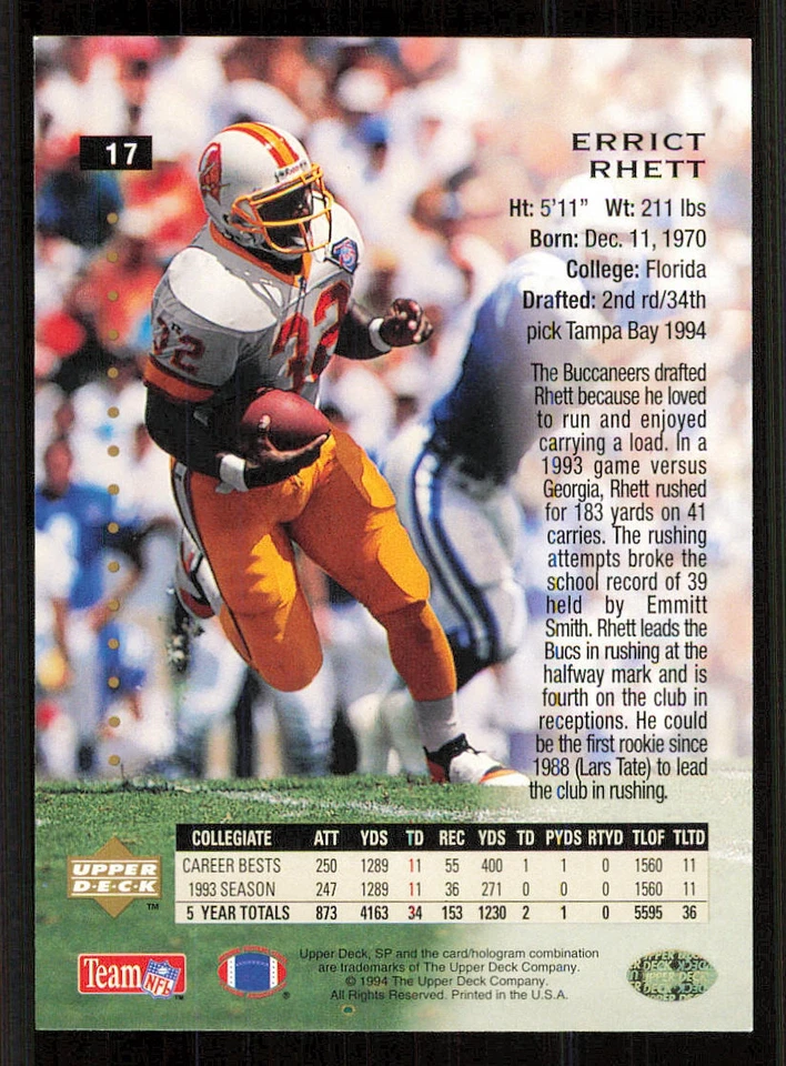 1994 SP #17 Errict Rhett RC - Image 2 of 2