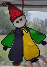 Vintage Stained Glass Clown Suncatcher Window Decor
