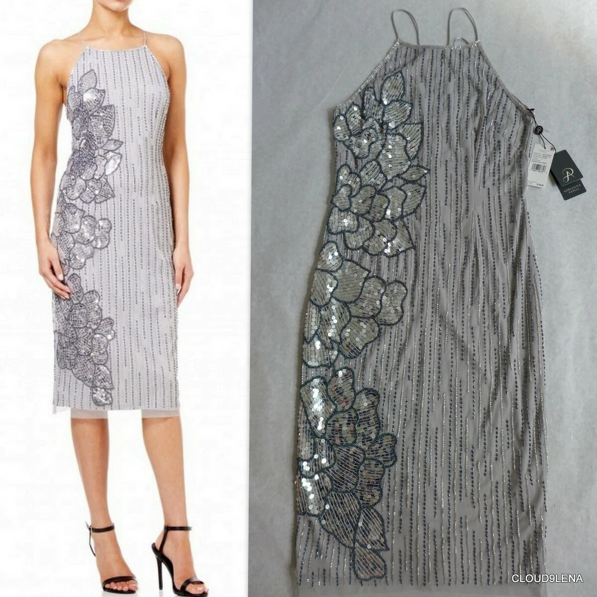 Adrianna papell shop silver sequin dress