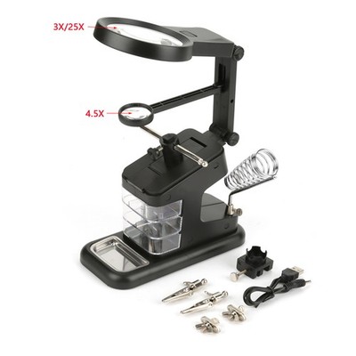 USB Electric Soldering Iron Workstation With 3X/4.5X/25X Loupe LED Lights Board