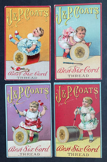 VICTORIAN ADVERTISING CARDS x 4 J & P COATS BEST SIX CORD THREAD CHILD PLAYING