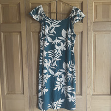 Old Navy Teal Blue & White Floral Tropical Botanical Coastal Sundress Women's M