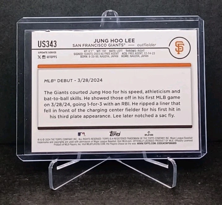 2024 Topps Update Series #US343, #SMLB-82 & #89US-28 Jung Hoo Lee RC Lot Giants - Image 3 of 4