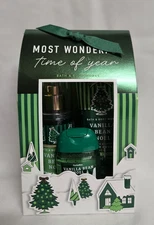 Bath and Body Works Vanilla Bean Noel 3 Pc Set Cream, Mist, Anti Bac Gel -3 NEW