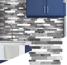 10-Sheet Peel and Stick Backsplash Stone Composite Self Adhesive -Grey Mixed