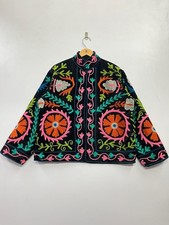 Handcrafted Suzani Floral Embroidery Jacket Boho Free Size Suzani Festive Jacket