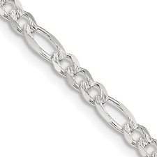 Sterling Silver 4mm Pave Flat Figaro Chain Necklace 30" 15.23gm