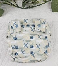 Grovia Hybrid Shell + 1 Liner Blue Airplane Adjustable OS Reusable Cloth Insert