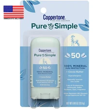 Pure and Simple Mineral Sunscreen Stick SPF 50, Water Resistant, Hypoallergenic,