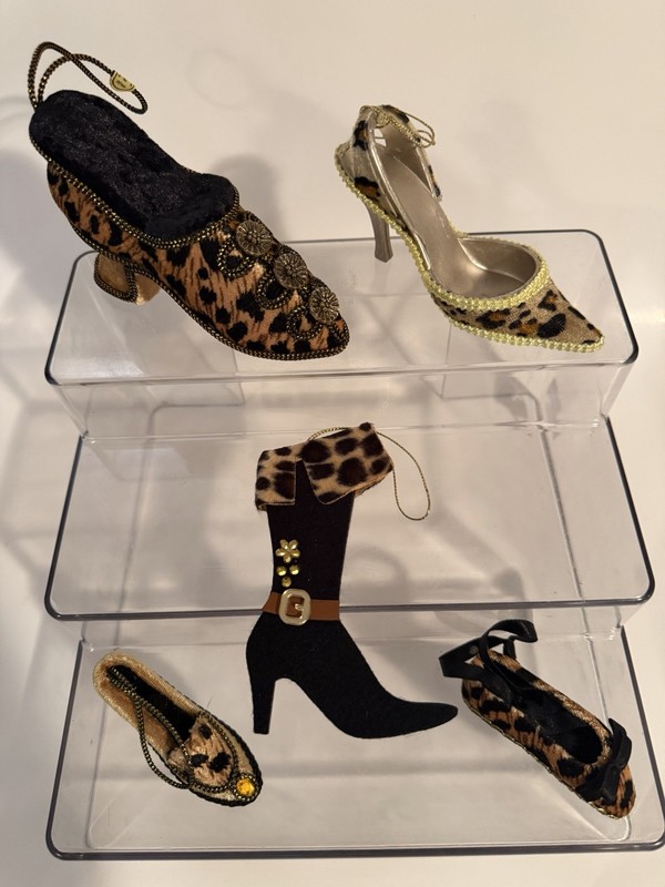 Lot of 5 Leopard Print Mini High-Heel Shoe Hanging Decorations
