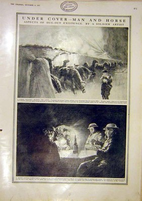 Original alter antiker Druck Mann Pferd ausgegrabener Sier Skizzen Grabenkarte - Party