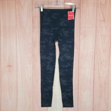 SPANX Look At Me Now Leggings Womens Sz Small Black Camo Elastic Waist Pull On