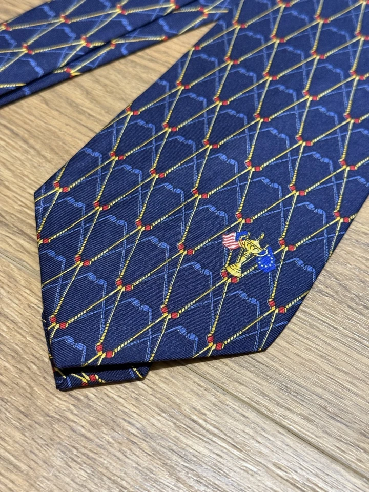 Cravatta Tie Rack in seta Vintage Nos Tie Rack silk tie blue New Old Stock golf - Immagine 4 di 4