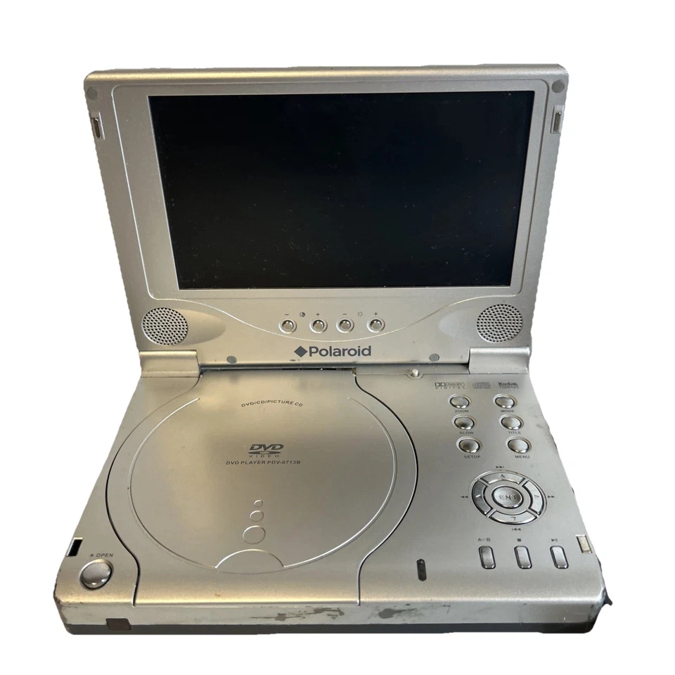 Reproductor de DVD portátil plateado vintage Polaroid PDV-0713b 7" películas de pantalla ancha para automóvil Foto 2 de 4