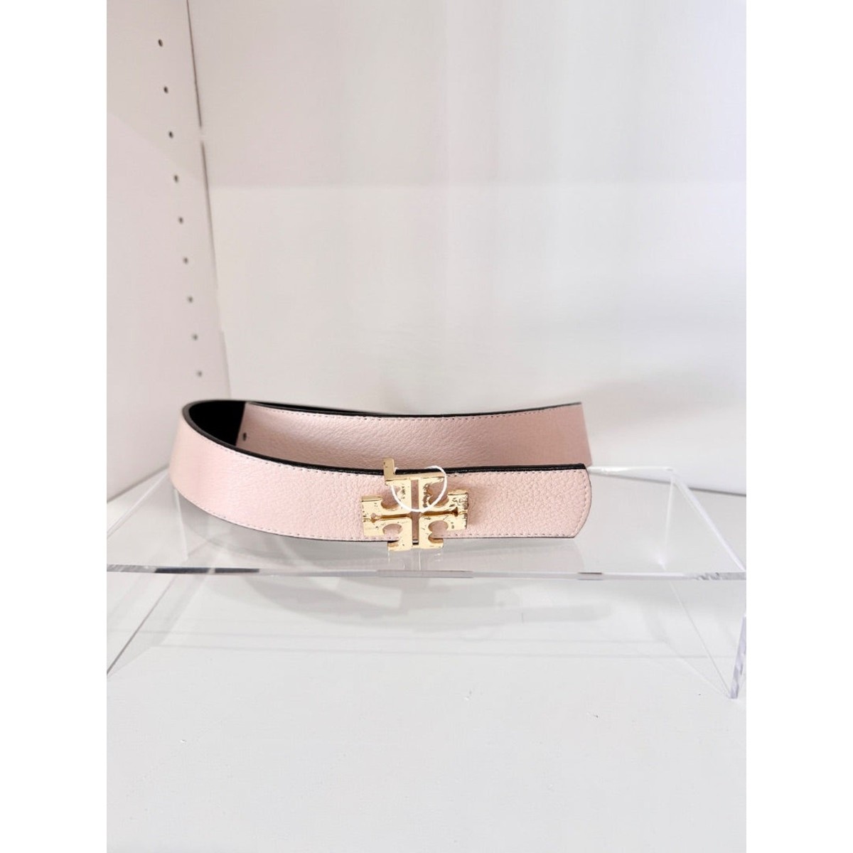 Tory Burch Reversible Logo Gold Tone Leather Belt Pink