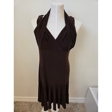 Joseph Ribkoff Brown Draped Halter Dress Size 8 Sleeveless Midi Cocktail