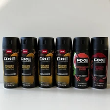 (6) Axe Fine Fragrance Premium 72H Body Spray 4oz ( Golden Mango,cherry Spritz )