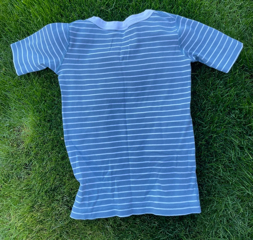 Camisa Pijama Hanna Andersson Top Azul Gris Rayas Borde Blanco Talla 140 cm EE. UU. 10 Foto 3 de 3