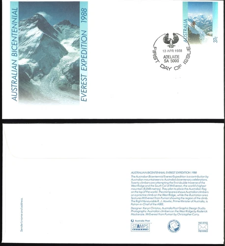 1988 Australia Bicentenary Last FDI 37c Everest Expedition Eagle Adelaide P-Mark