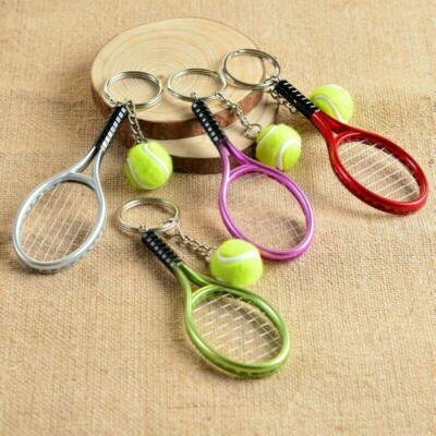 3 X Metall Schlüsselanhänger Tennisschläger und Ball Sport Geschenk Ornament