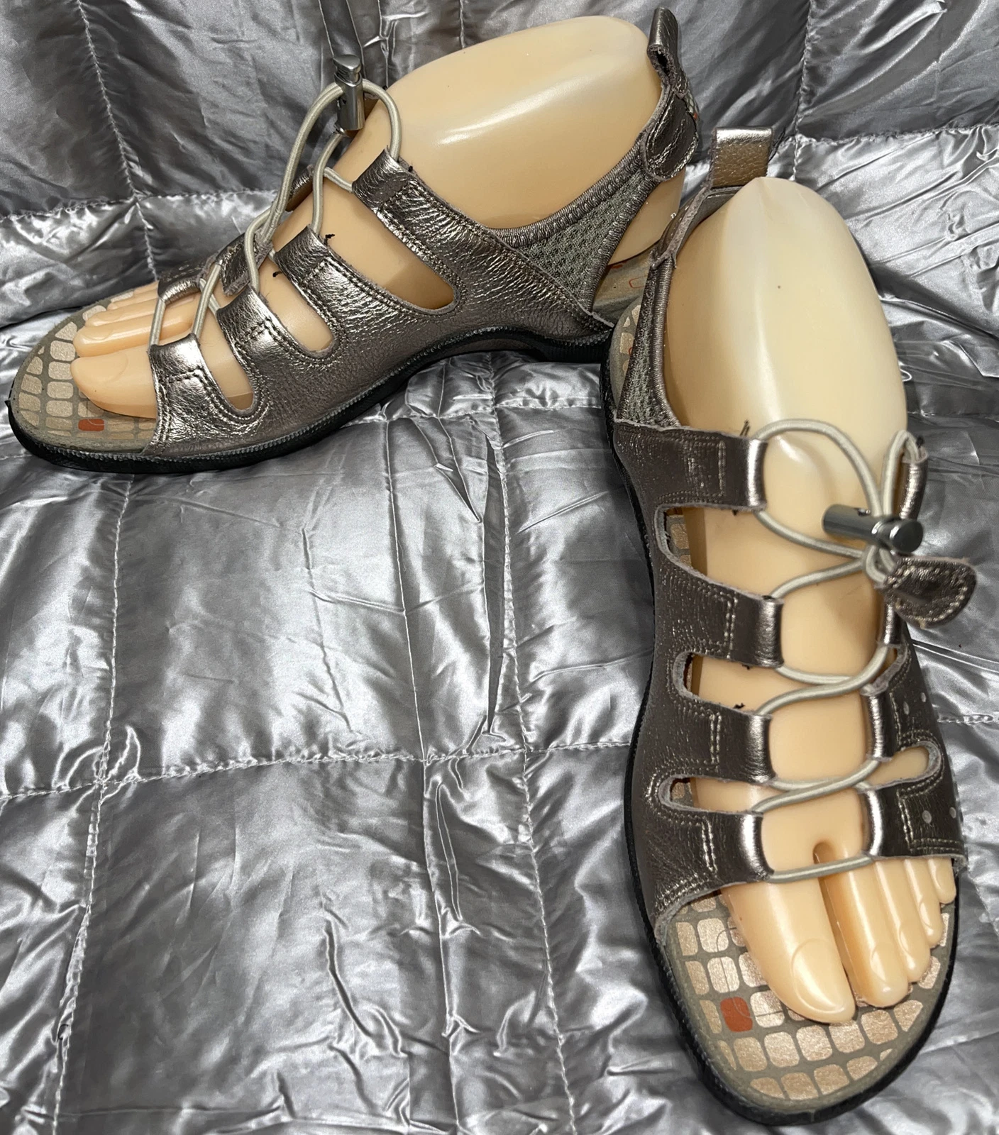 ECCO SANDALI DONNA TOMAIA IN PELLE GRIGIO METALLIZZATO TAGLIA 37