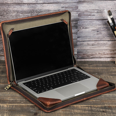 Für MacBook Pro 13,3 Zoll Echtleder Laptop-Tasche Reißverschluss-Folio Hülle