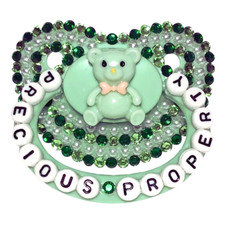 Baby Bear Pacis Adult Pacifier, "Precious Property" Green Teddy Bear Adult Paci
