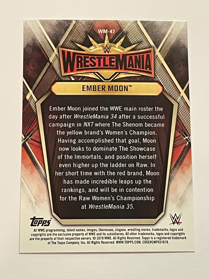 2019 Topps WWE Road to Wrestlemania - Wrestlemania 35 Roster #47 - Ember Moon - Image 2 of 2