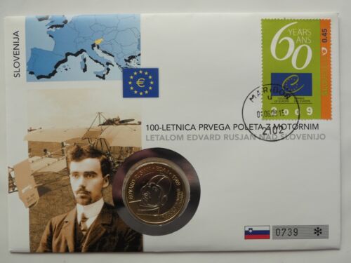 2 Euro Numisbrief Slowenien - 100 Jahre Motorflug Edvard Rusjan über Slowenien - Bild 1 von 2