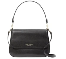 Kate Spade Staci Black Saffiano Leather Flap Shoulder Bag Crossbody bag.