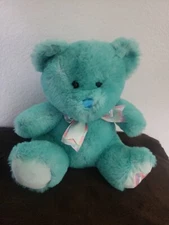 Hugfun Teddy Bear Teal Blue Nose Plush Stuffed Animal XO Heart on Foot