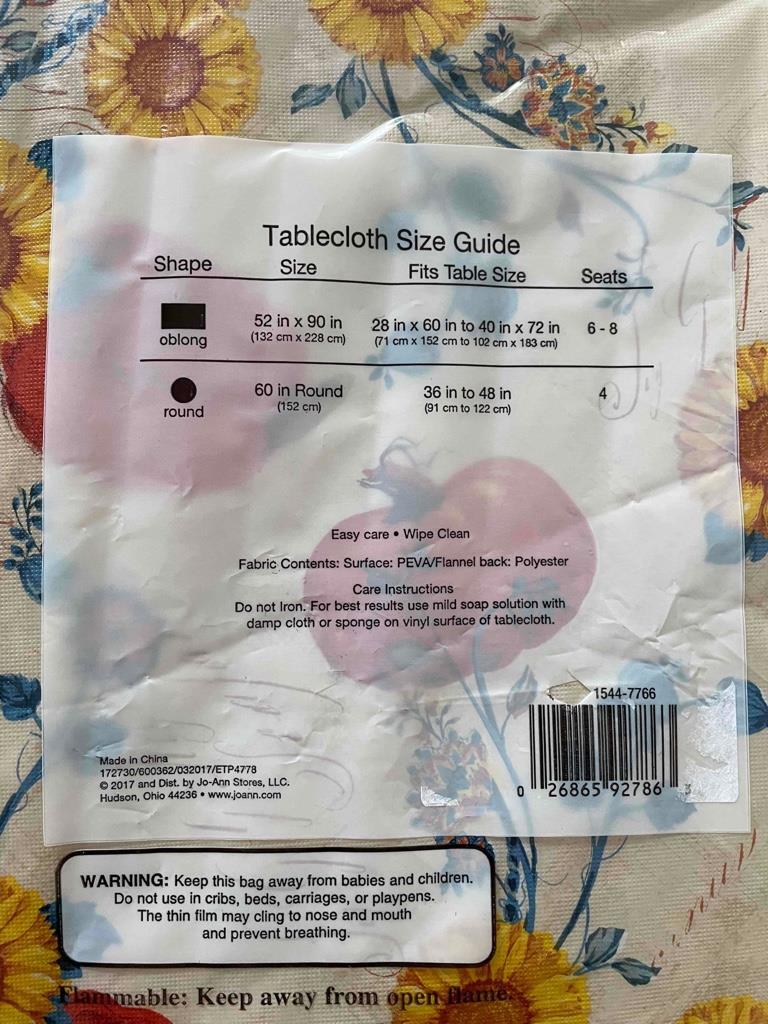Fall Autumn TABLE Cloth COVER  60" Round PEVA Vinyl Thanksgiving Pumpkin Craft