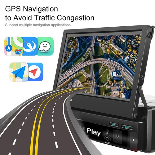 Single 1 Din Car Stereo Radio 7" Flip Out Touch Screen BT GPS Navi WIFI Carplay - Image 3 of 4