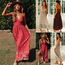 Summer New Style Big Swing Skirt Women's Dress Bohemian V-neck Suspender Floral